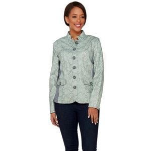 Stand Collar Jacket with Ponte Knit Side Panel